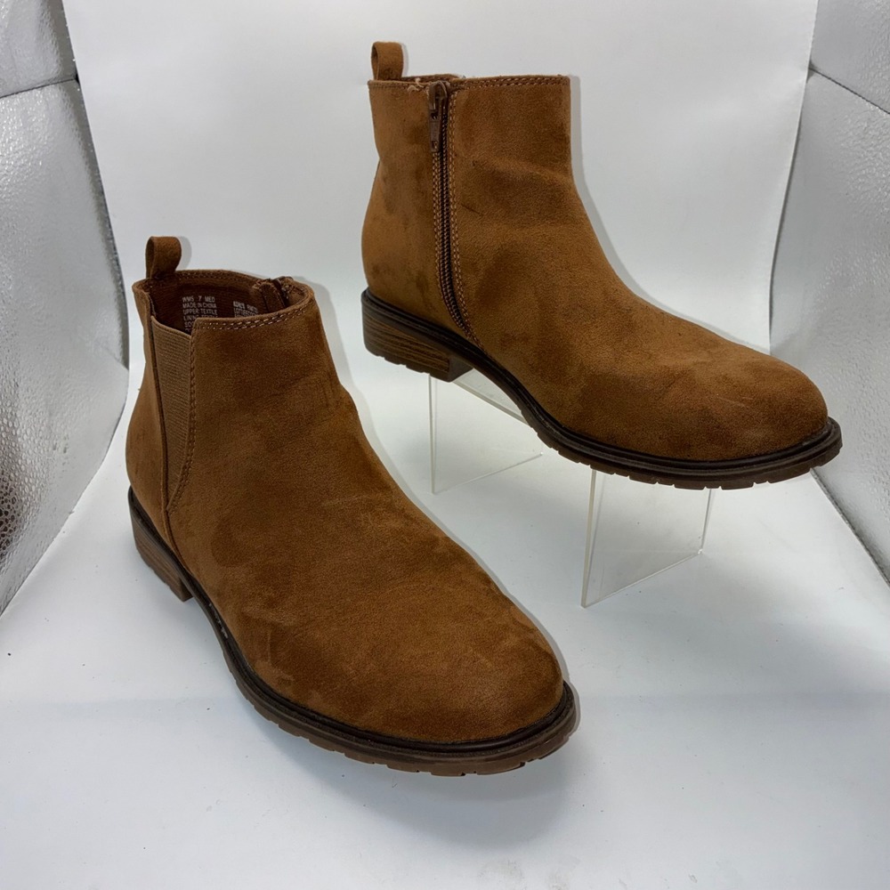 Sonoma Goods For Life Lottie Cognac Brown Faux‎ Suede Ankle Boots Womens 7 M